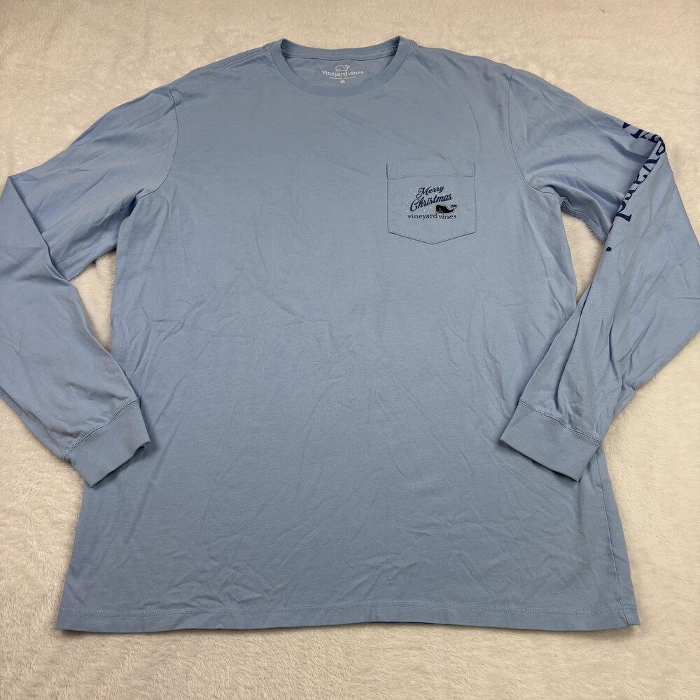 Vineyard Vines Shirt Mens M Blue Long Sleeve Pocket Tagless Whale Christmas